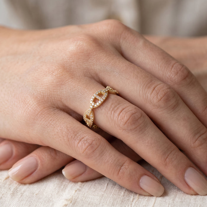 Oro Laminado Gold Filled Fancy Venetian Mariner Link Eternity Ring