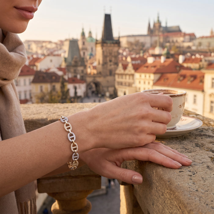 Oro Laminado Gold Filled Flux Tonal Mariner CZ Bracelet