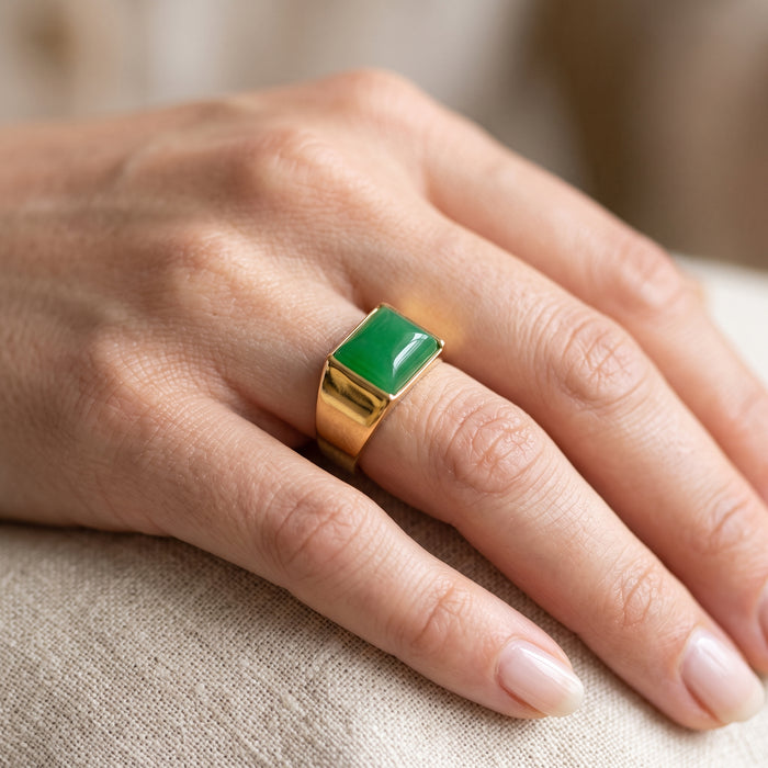 Oro Laminado Gold Filled Forest Glow Jade Ring