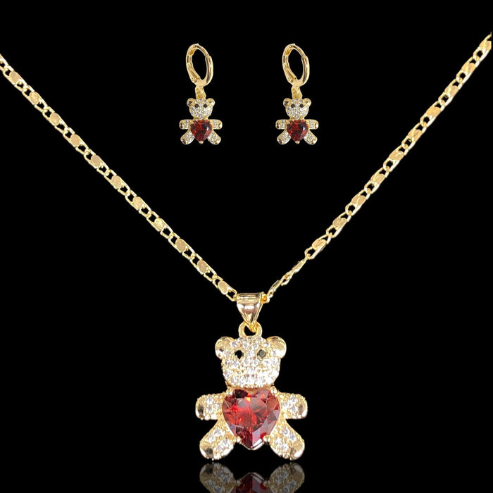 Oro Laminado Gold Filled Happy Teddy Bear Zirconia Set