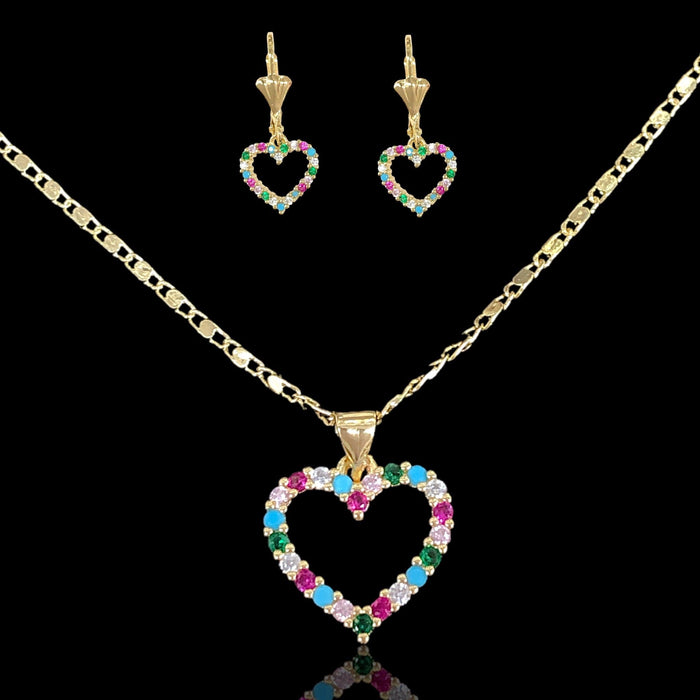 Oro Laminado Gold Filled Heart of Paris CZ Set