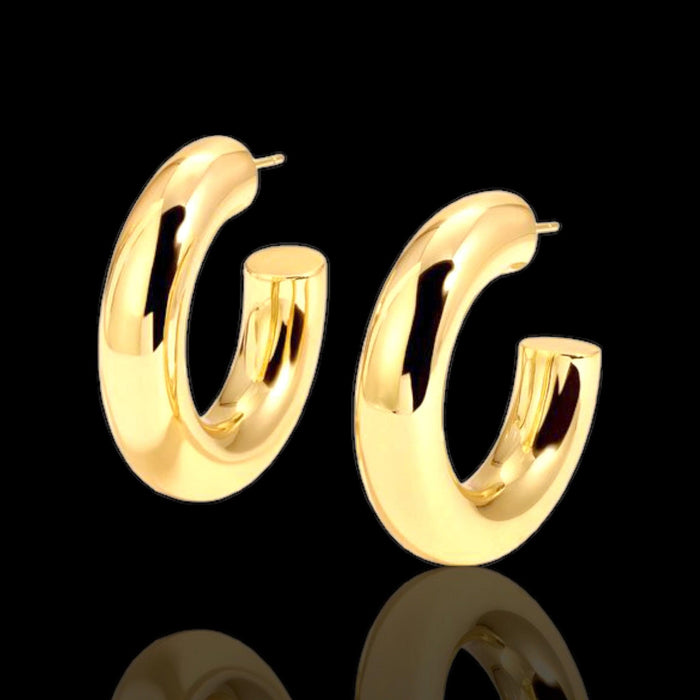 Oro Laminado Gold Filled High Polish Half Crescent Hoop Earrings