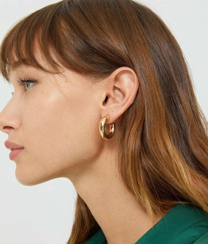Oro Laminado Gold Filled High Polish Half Crescent Hoop Earrings