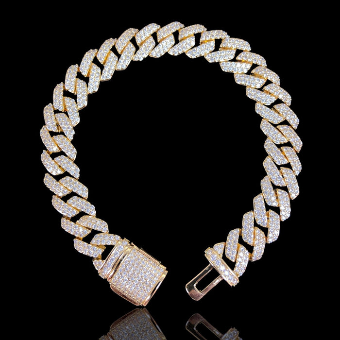 Oro Laminado Gold Filled Icy Italian Cuban Link CZ Bracelet