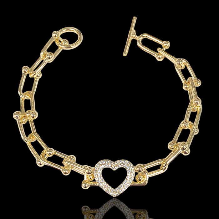 18k Gold Filled Milano Heart CZ Bracelet- kuania oro laminado