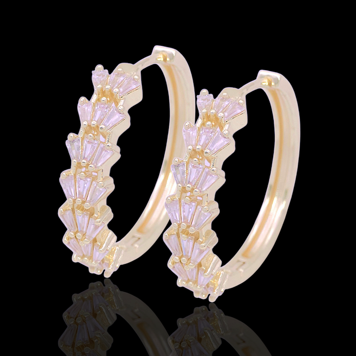 Oro Laminado Gold Filled Rolling Fan CZ Hoop Earrings