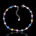 Oro Laminado Gold Filled Round Opalite Bezel Zirconia Anklet
