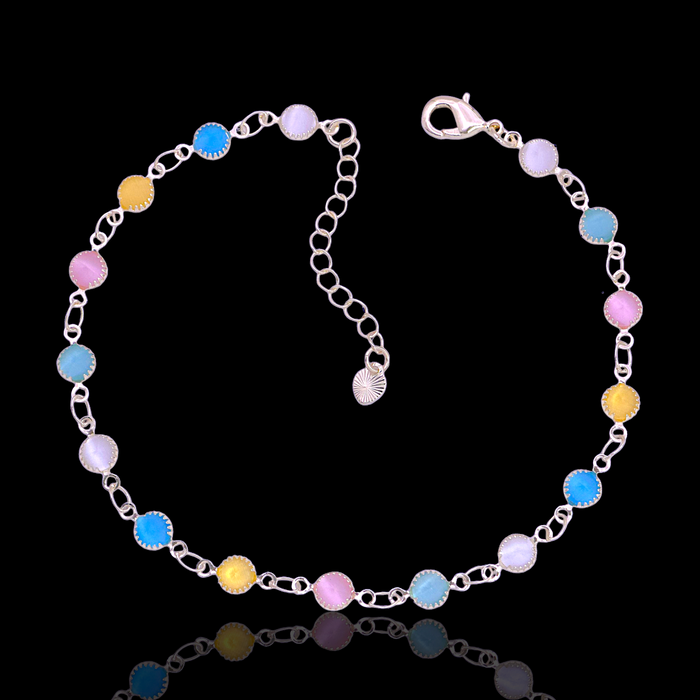 Oro Laminado Gold Filled Round Opalite Bezel Zirconia Anklet
