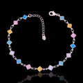 Oro Laminado Gold Filled Square Opalite Bezel Zirconia Anklet