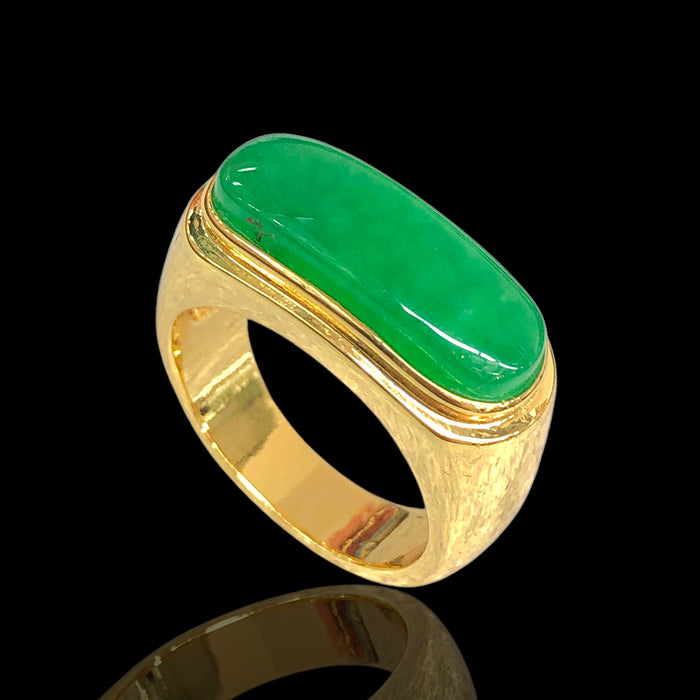 Oro Laminado Gold Filled Stone of Prosperity Jade Ring