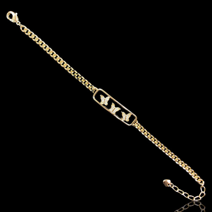 18K Gold Filled Trio Butterfly CZ Bracelet - Kuania Oro Laminado