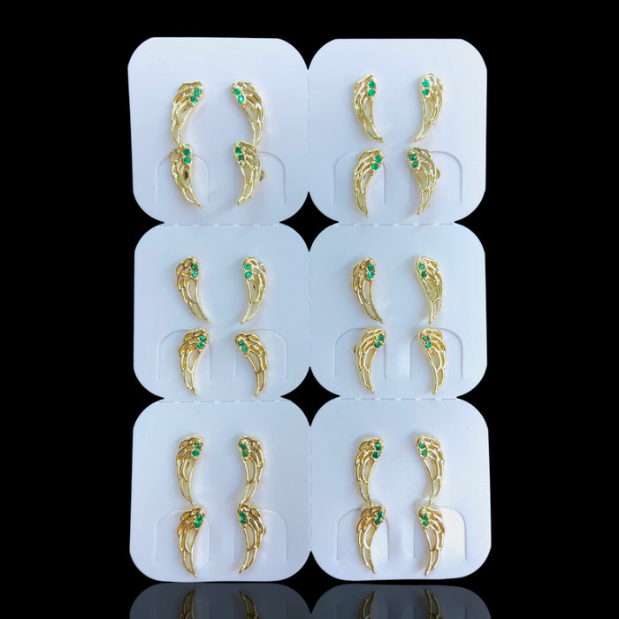 Oro Laminado Gold Mini Angel Wing Stud Earrings (Pack of 12)