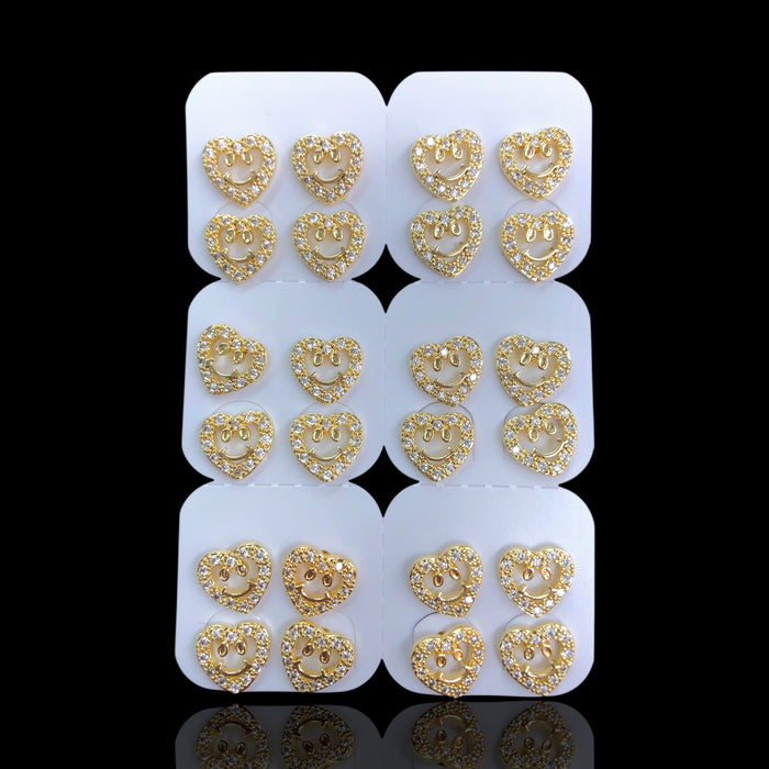 Oro Laminado Happy Smiling Heart Stud Earrings (Pack of 12)