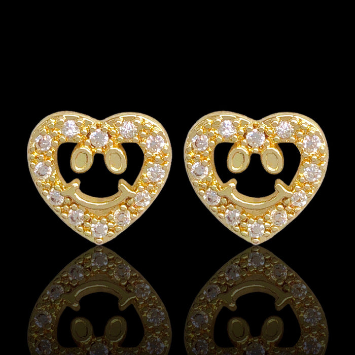 Oro Laminado Happy Smiling Heart Stud Earrings (Pack of 12)