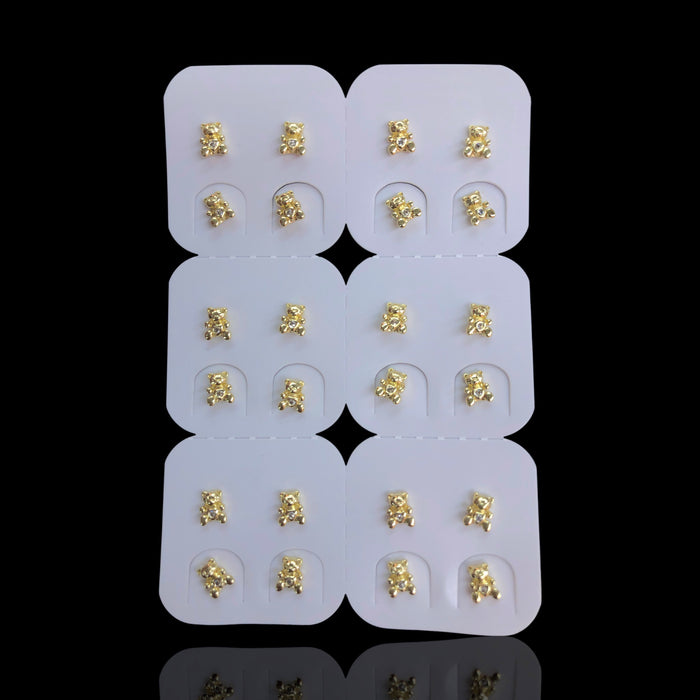 Oro Laminado Mini Baby Teddy Bear Stud Earrings (Pack of 12)