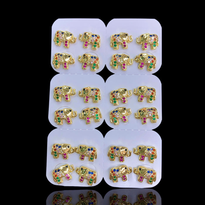 Oro Laminado Thai Happy Elephant Stud Earrings (Pack of 12)
