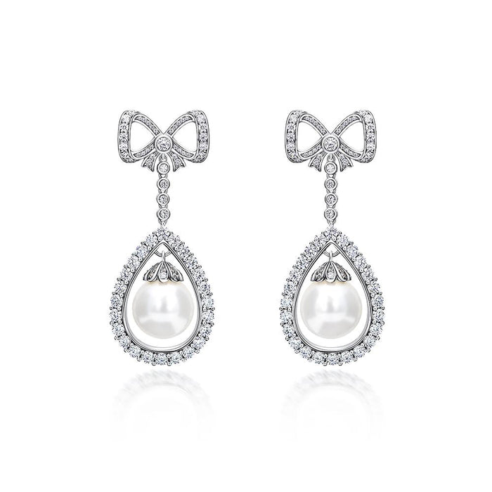 Pearl Bow-Knot Sterling Silver Stud Earrings