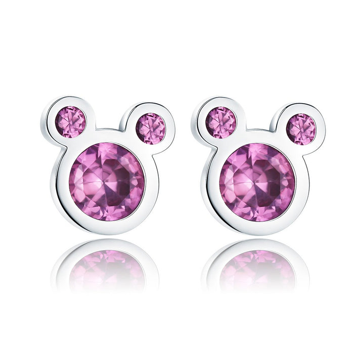 Presentski 925 Sterling Silver Cute Mouse Stud Earrings with Cubic Zirconias for Teen Girls