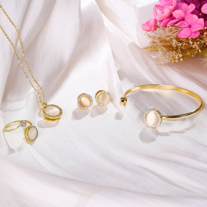 Presentski Cat Eye Spinner Necklace Ring Earring Bracelet Set T4S003