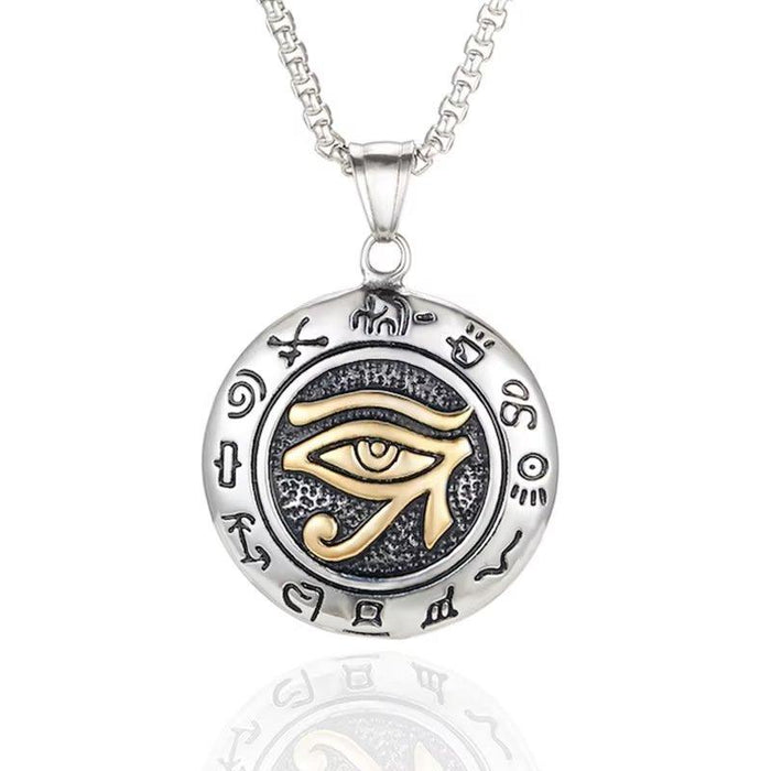 Presentski Egyptian Eye of Horus Necklace Disc Titanium Steel Death Devil's Eye Pendant Necklace