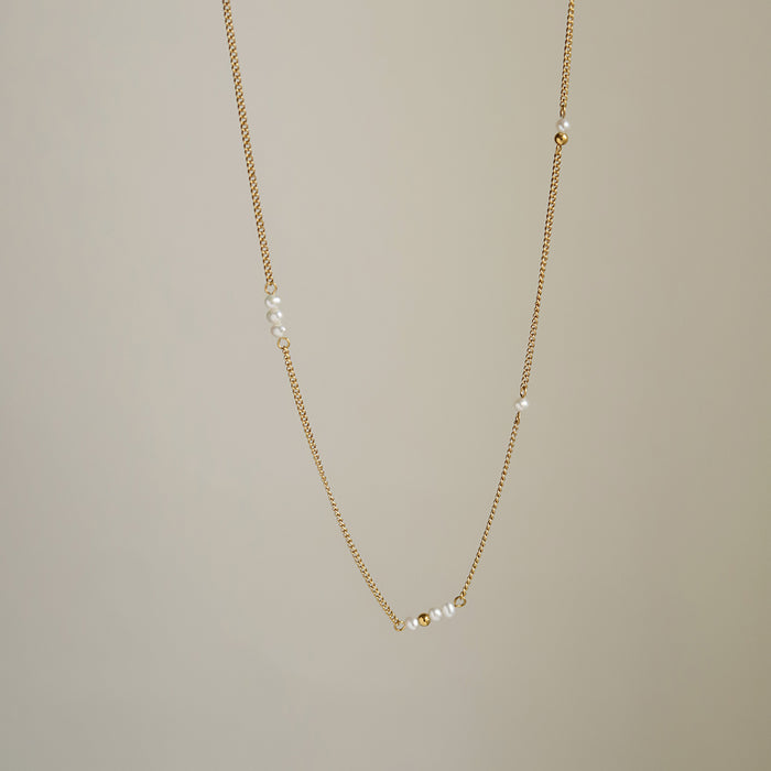 Presentski Handmade Clavicle Chain Stacked Natural Freshwater Pearl Petite Necklace