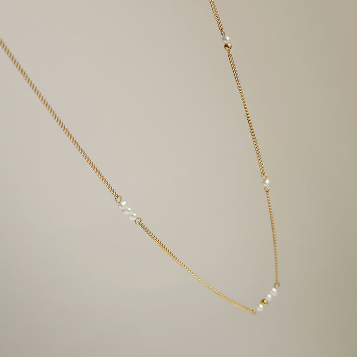 Presentski Handmade Clavicle Chain Stacked Natural Freshwater Pearl Petite Necklace