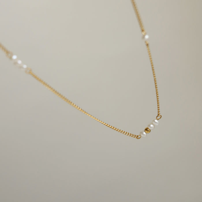 Presentski Handmade Clavicle Chain Stacked Natural Freshwater Pearl Petite Necklace