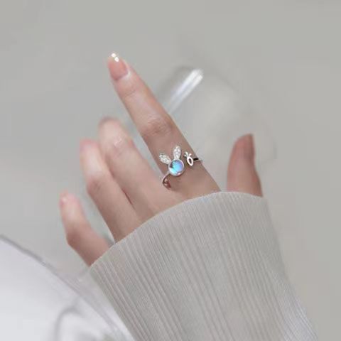 Presentski Moonstone Rabbit Bunny Necklace Ring Earring Set T3S015