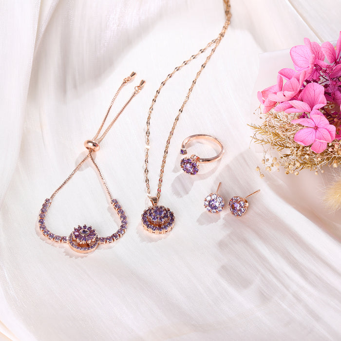 Presentski Purple Spinner Necklace Ring Earring Bracelet Set T4S001
