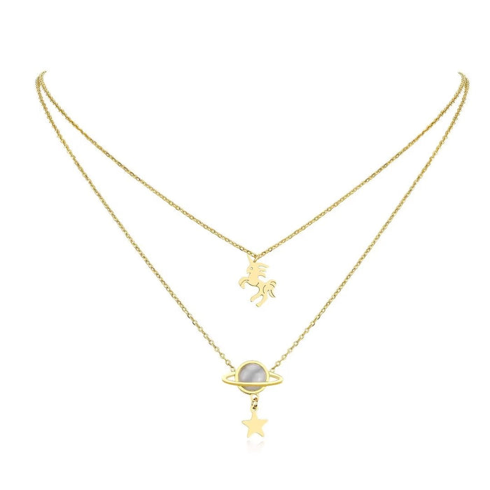 Presentski Unicorn Planet Star Necklace 18K Trendy Layered Adjustable Necklace