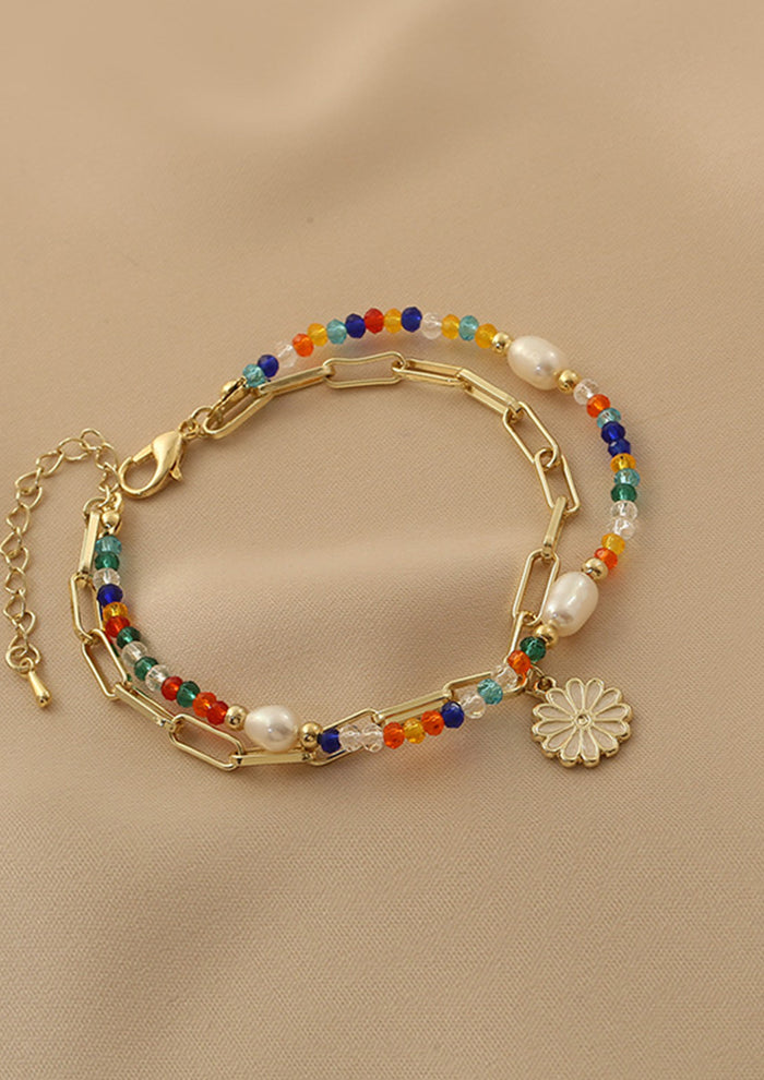 Presetnski Adjustable Daisy Flower Bracelet I Minimal Beads Bracelet for Summer Holiday Jewelry