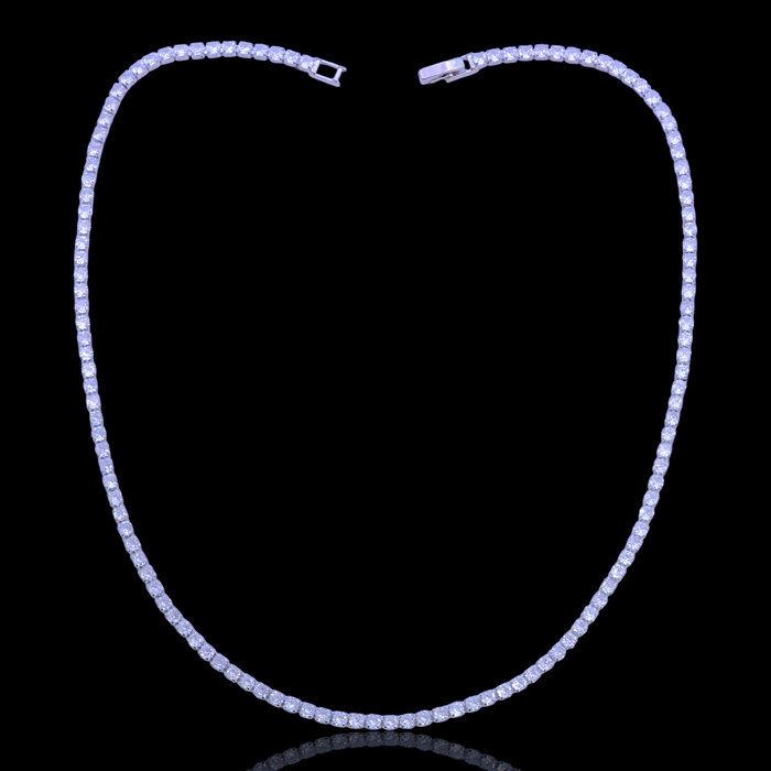 Rhodium Layered Classic 3mm Round Zirconia Tennis Necklace
