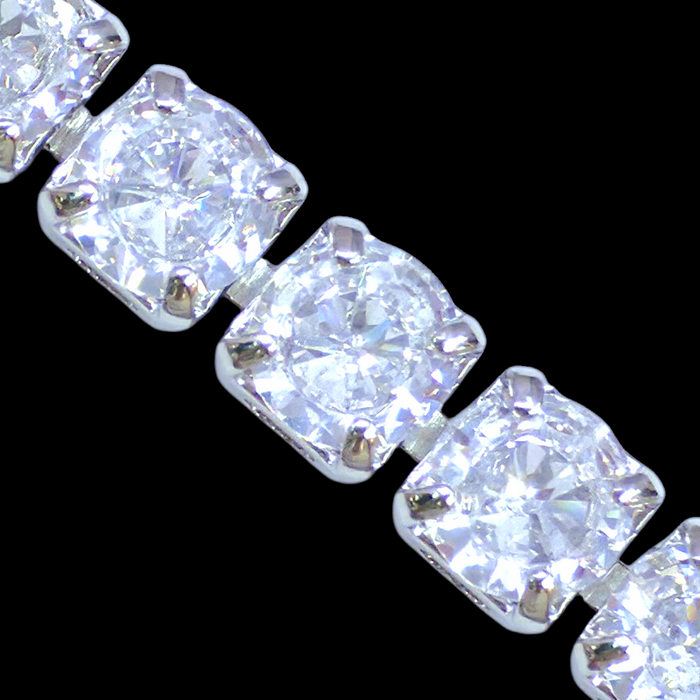 Rhodium Layered Classic 3mm Round Zirconia Tennis Necklace