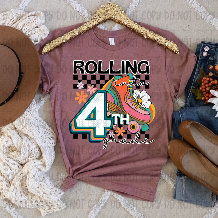 Rolling Into Fourth Grade Pink - PNG
