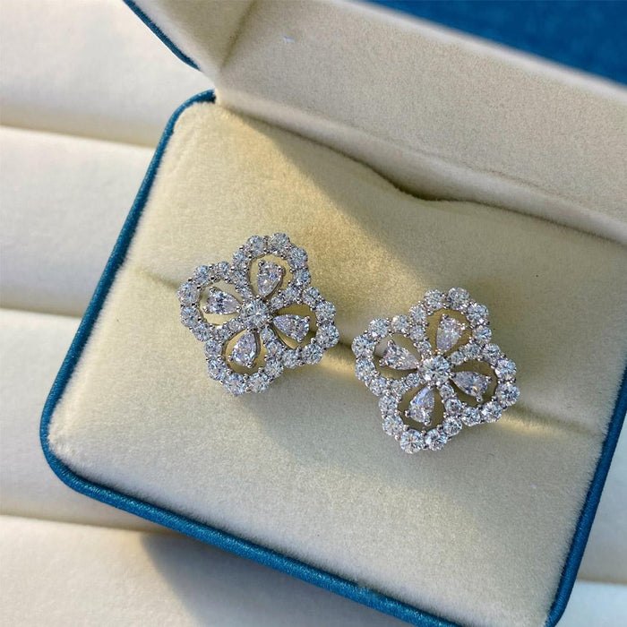 Snow Flower Pear Cut Sterling Silver Earring