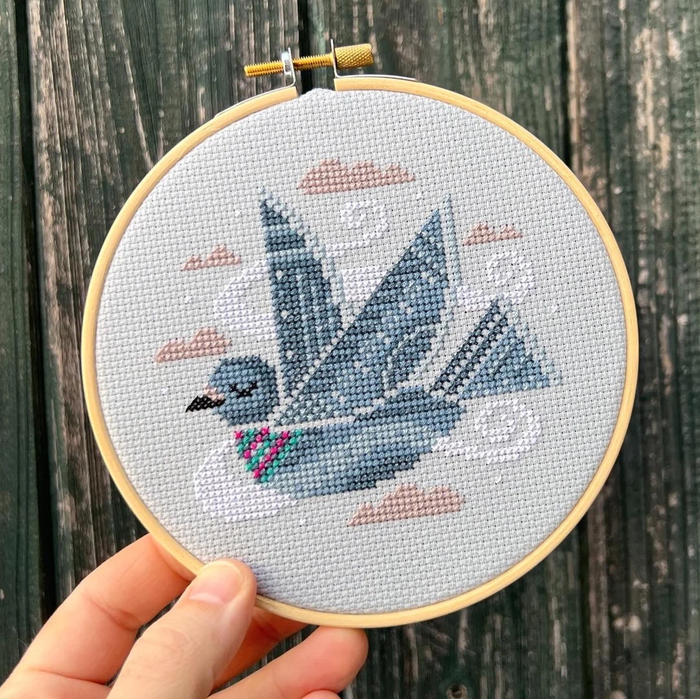 Soaring Pigeon Cross Stitch Pattern-Stitched Modern