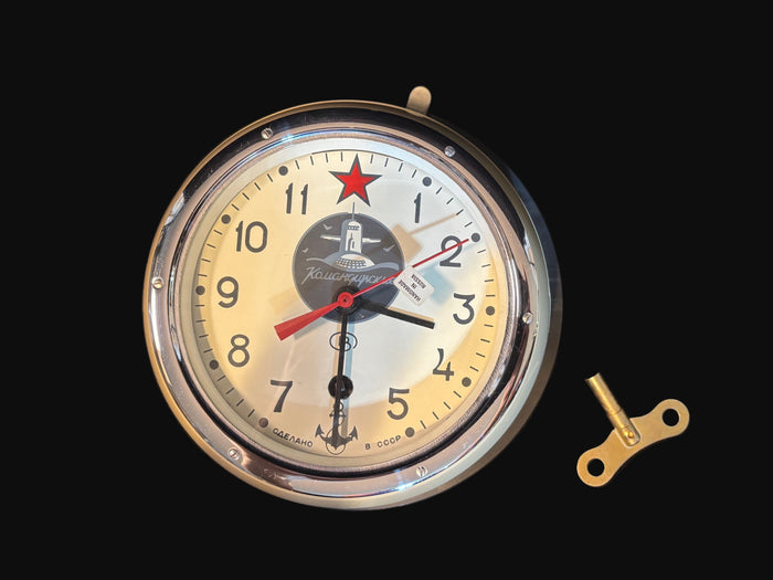 Soviet Russian Navy Submarine Ship Clock – Vostok USSR Mechanical Bulkhead Clock - Annapolis Maritime Antiques