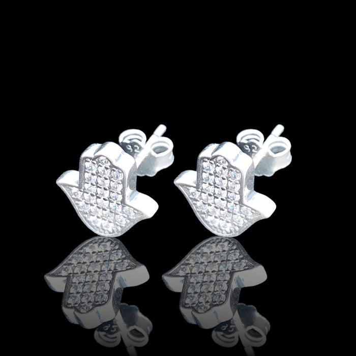 925 Sterling Silver CZ Hamsa Stud Earrings - Kuania 925 Sterling Silver