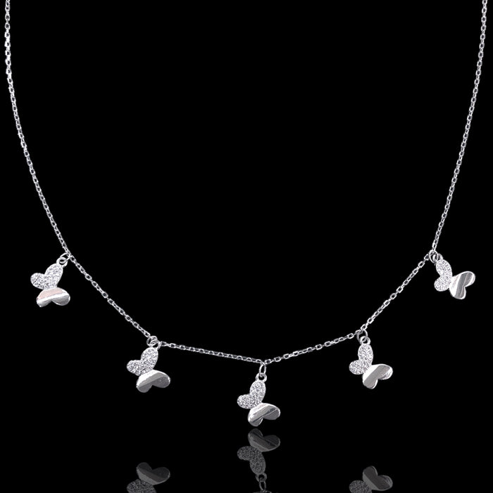 925 Sterling Silver CZ 5 Butterfly Adjustable Necklace - Kuania 925 Sterling Silver