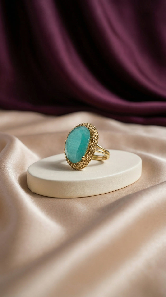 Tavren Ring red gemstone Turkish statement ring with gold-tone detailing